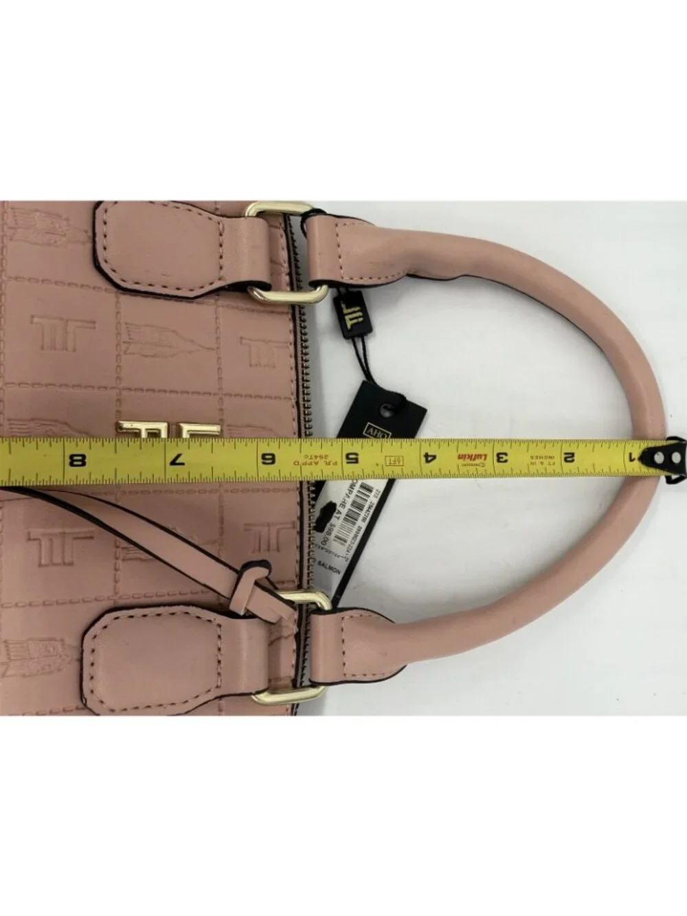 London Fog Salmon Dome Satchel Crossbody Handbag Embossed Architecture Print